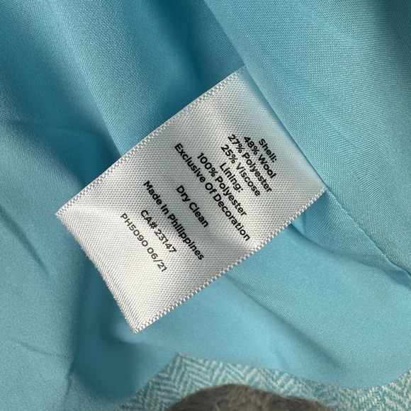 NWT Talbots Herringbone Blazer Jacket Wool Blend Lined Plus 22W Turquoise White - Picture 12 of 13